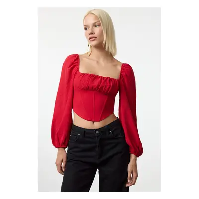 Trendyol Red Crop Corset Detailed Woven Blouse