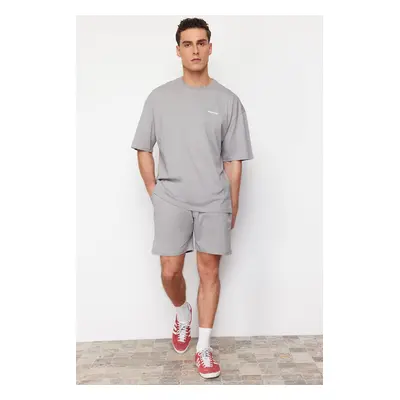 Trendyol Gray Tracksuit Set Oversize Text Printed 100% Cotton