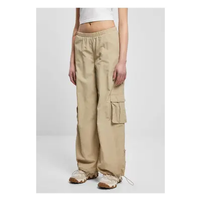 Ladies Wide Crinkle Nylon Cargo Pants beton