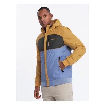 Ombre Lightweight colorful men's sports jacket with fleece - blue-mustard