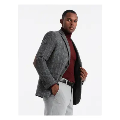 Ombre Elegant men's plaid blazer with wool blend - grey