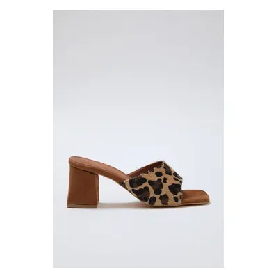 Trendyol Multicolored Leopard Patterned Brown Women's Block Heeled Women's Slippers TAXSS25TO000