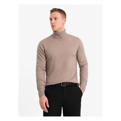 Ombre Men's knitted turtleneck with viscose - dark beige