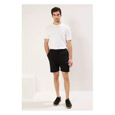 Trendyol Black Regular Cut Text Printed Shorts&Bermuda