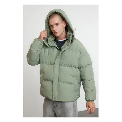 Trendyol Men's Khaki Oversize Fit Hooded Taslan Winter Puffer Coat