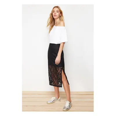 Trendyol Black Lining Detailed Lace Midi Length Woven Skirt