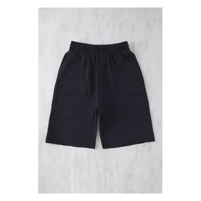 Trendyol Navy Blue Regular/Normal Cut Stitch Detail Thick Shorts with Pockets