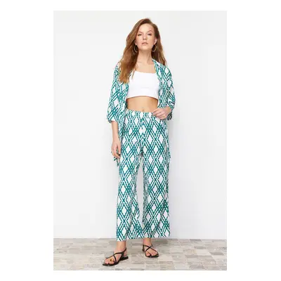 Trendyol Green Printed Comfort Cut Flexible Kimono Knitted Two Piece Set