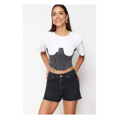 Trendyol Black Denim Shorts with Ripped Detail