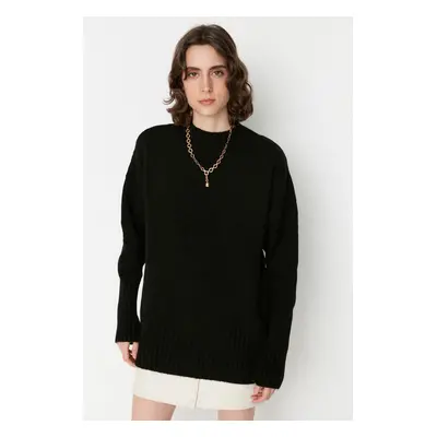 Trendyol Black Wide Fit Soft Textured Basic Knit Svetr