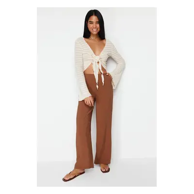 Trendyol Cinnamon Straight/Straight Cut Elastic Modal Content Trousers at the Back