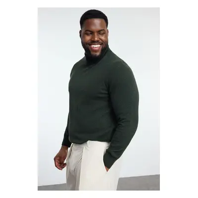 Trendyol Khaki Men's Slim Slim Fit Half Turtleneck Plain Knitwear Plus Size Sweater