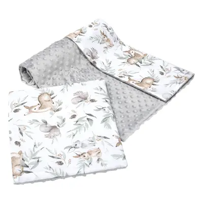 Medi Partners Quilt + pillow 35x30 cotton + minky – Deer in leaves + gray Minky