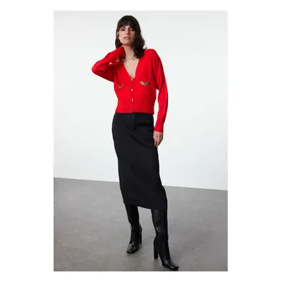 Trendyol Red Accessory Detailed Knitwear Cardigan