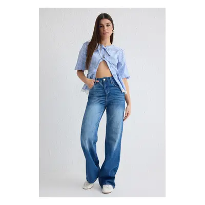 Trendyol Blue Normal Waist Wide Leg Jeans