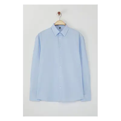 Trendyol Limited Edition Blue Regular Fit Embroidered Detailed Shirt