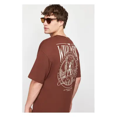 Trendyol Brown Oversize/Wide Cut 100% Cotton Back Printed T-Shirt