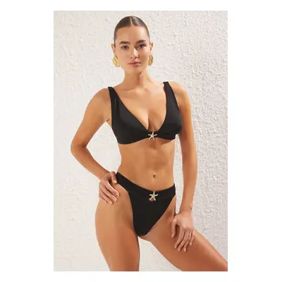 Trendyol Black*001 Plain Panty Accessorized High Waist Bikini Bottom