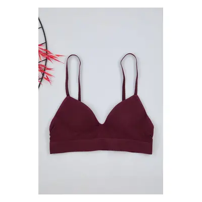 Trendyol Dark Cherry Seamless Strapless Non-Padded Non-Underwire Cupped Bralette Knit Bra