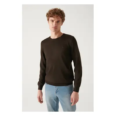 Avva Men's Brown Crew Neck Wool-Mixed Knitwear Sweater