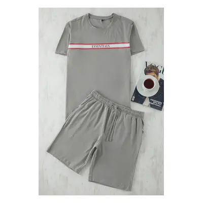 Trendyol Gray Regular Fit Printed Shorts Knitted Pajama Set