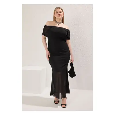 Trendyol Curve Black Tulle Knit Plus Size Dress