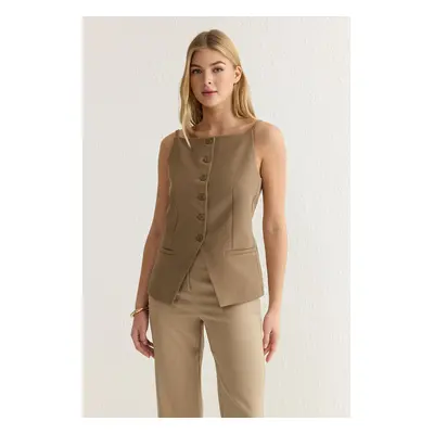 Trendyol Beige Regular Strappy Fitted Vest