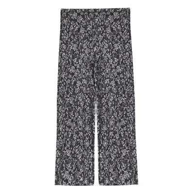 Trendyol Curve Black Floral Patterned Wide Leg Bürümcük Fabric Knitted Plus Size Trousers