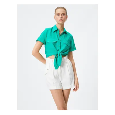 Koton Front Tie Shirt Short Sleeve Pocketed Viscose Blend