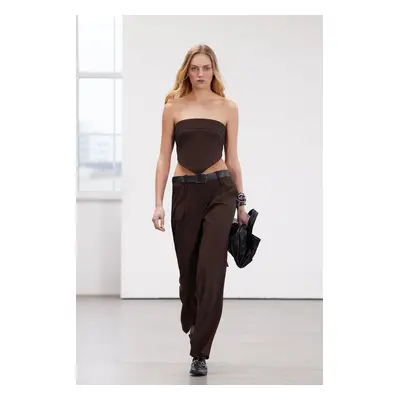 Trendyol Limited Edition Brown Wide Leg Belted Woven Fabric Trousers