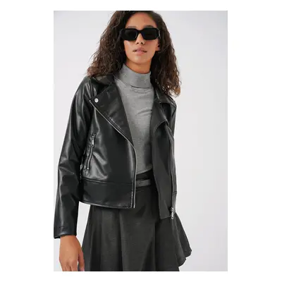 Bigdart Women's Faux Leather Jacket - Black