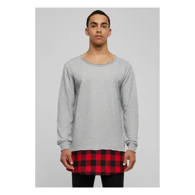 Dlouhý Flanell Bottom Open Edge Crewneck šedá/blok/červená