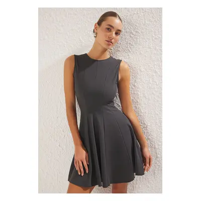 Trendyol Anthracite Frilled Mini Knit Dress