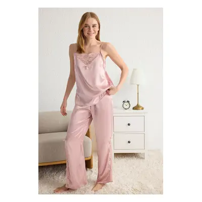 Trendyol Pink Plain Satin Woven Pajama Set