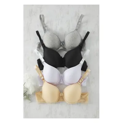 Trendyol Black-Multicolored 4-Pack Micro Ribbon/Bow Covered T-Shirt Bra Knit Bra