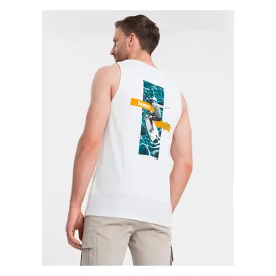 Ombre Summer Vibe printed men's cotton tank top - white