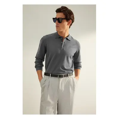 Trendyol Anthracite Regular Polo Collar Plain Knitwear Sweater