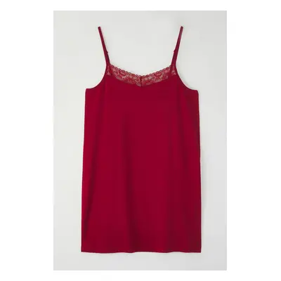 Trendyol Curve Burgundy V Neck Lace Knitted Nightgown