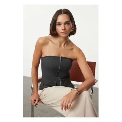 Trendyol Anthracite Pocket Detailed Strapless Woven Blouse