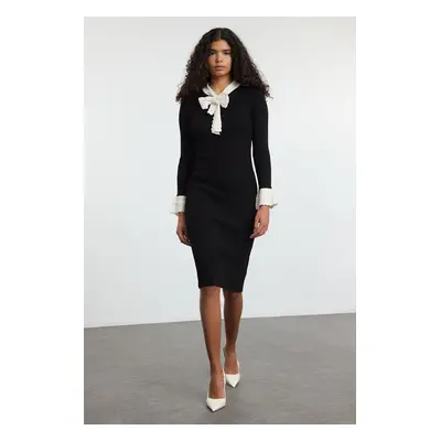 Trendyol Black Regular Collar Tie Detailed Knit Dress