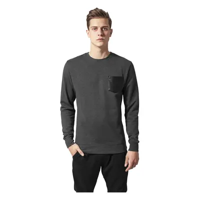 Kontrastní kapsa Crewneck uhlí/kůže