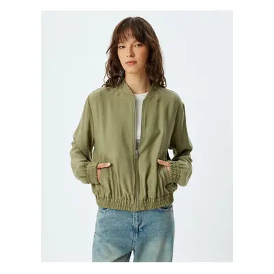 Koton Bomber Jacket Modal Fabric Pocket Round Neck