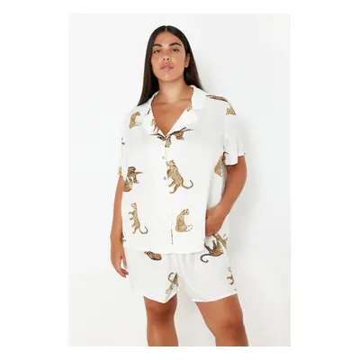 Trendyol Curve White Patterned Shirt Collar Woven Pajama Set