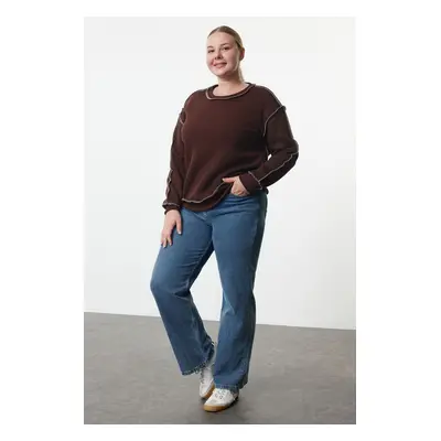 Trendyol Curve Brown Crew Neck Low Sleeve Knitted Sweatshirt