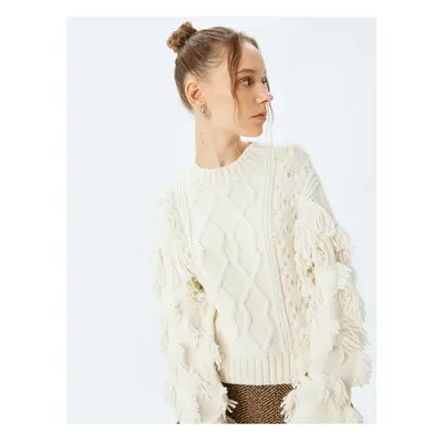 Koton Tassel Detailed Crew Neck Long Sleeve Textured Knitwear Sweater