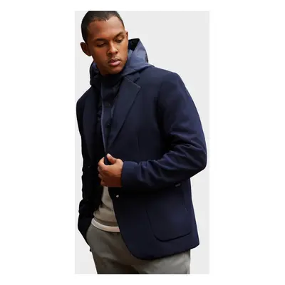 Ombre Men's jacket with hooded lining and high collar - navy blue