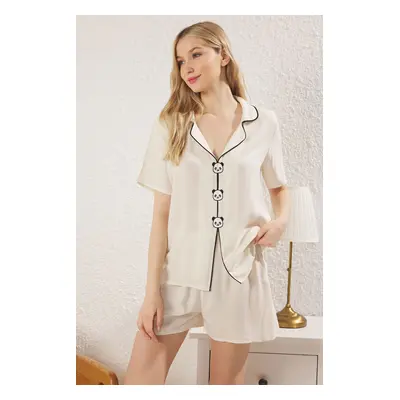 Trendyol Ecru Plain Shally Shorts Woven Pajama Set