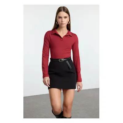 Trendyol Claret Red Soft Touch Fitted/Fits the Body Long Sleeve Flexible Knitted Bodysuit