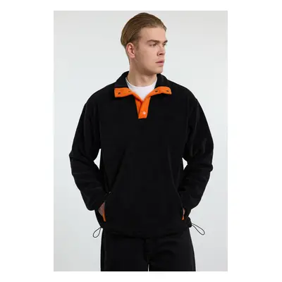 Trendyol Black Oversize/Wide Cut Stand Collar Anti-Pilling Warm/Fleece Sweatshirt