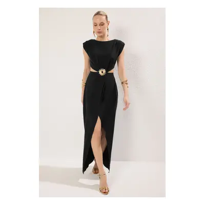 Trendyol Black Accessory Detail Woven Long Elegant Evening Dress & Graduation Dress